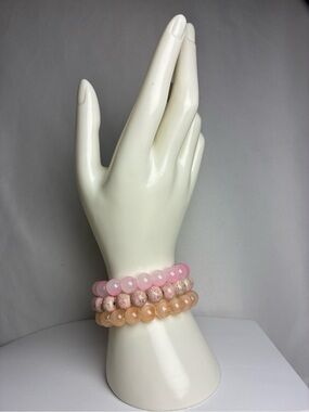 Stacked Pink & Peach Glass Beaded Stretch Bracelet Set New Without Tags
